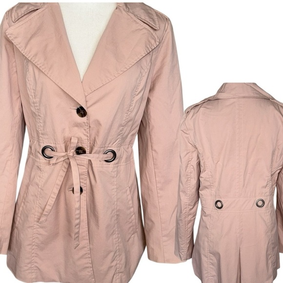 Sandro Peach Tan Short Trench Utility Jacket Self Tie Cotton Blend - Picture 13 of 13